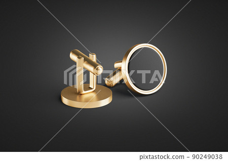 Blank round gold cufflinks toggle with black label mockup pair Blank round gold cufflinks toggle with black label mockup pair 90249038