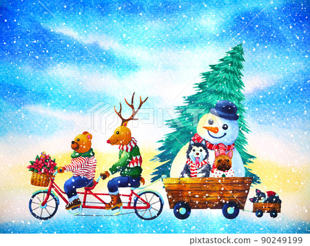 christmas animal happy new year watercolor painting illustration christmas animal happy new year watercolor painting illustration 90249199