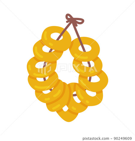 Bread Ring or Bagel on Rope as Russian Baked Pastry and Treat Vector Illustration 90249609