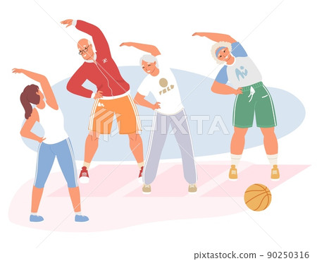 Old people doing exercise with trainer vector Old people doing exercise with trainer vector 90250316