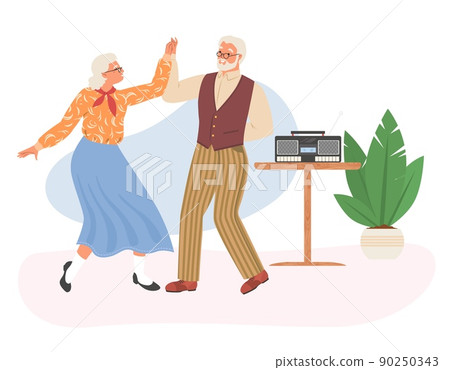 Happy old couple dancing flat vector illustration 90250343