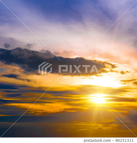 Sunset with strong color clouds and other atmospheric effects. Sunset with strong color clouds and other atmospheric effects. 90251311