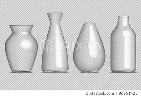Transparent vase. Empty glass geometrical containers for flowers romantic beauty vase decent vector realistic illustrations Transparent vase. Empty glass geometrical containers for flowers romantic beauty vase decent vector realistic illustrations 90251423