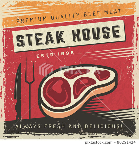 Meat poster. Steakhouse placard with place for text restaurant poster invitation barbecue party recent vector templates Meat poster. Steakhouse placard with place for text restaurant poster invitation barbecue party recent vector templates 90251424