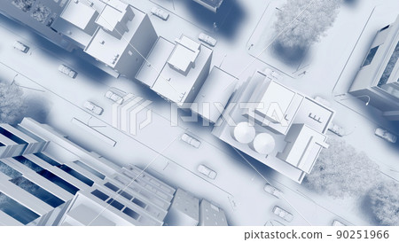 Modern city downtown abstract white scale model 3D 90251966