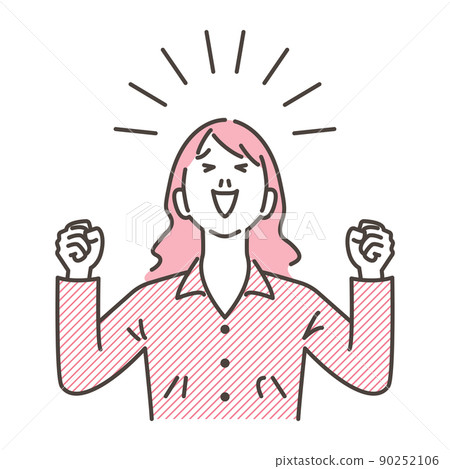 Young woman rejoicing with both hands raised [Vector illustration material] 90252106