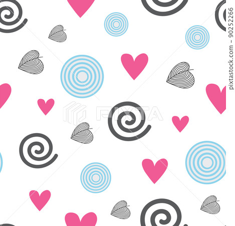 Abstract geometric pattern with heart shape, circles and spiral on white background. 90252266