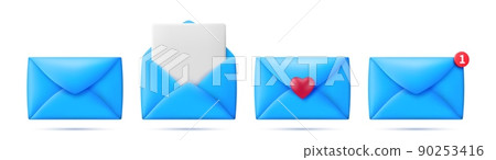 Set of 3d blue mail envelope icons 90253416