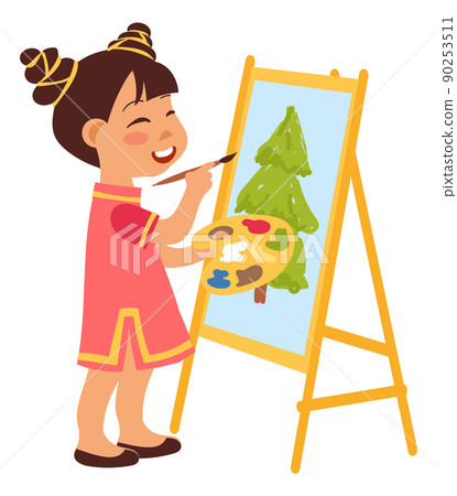 Girl painting picture on canvas. Child art concept 90253511