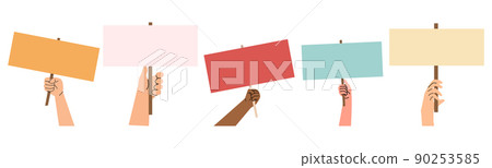 Hands holding banners sign concept 90253585