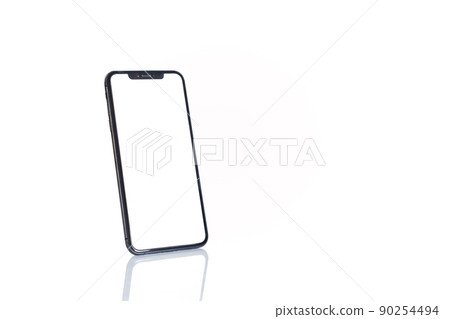 Black realistic smart phone mockup isolated in white background. Black realistic smart phone mockup isolated in white background. 90254494