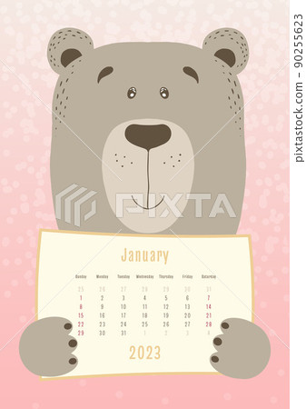 2024 january calendar, cute bear animal holding... - Stock ...