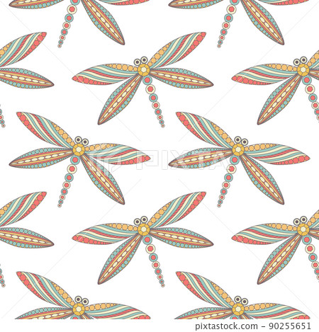 Vintage decorated dragonfly seamless pattern 90255651