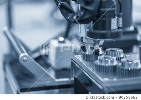 The hi-technology  material handling process by robotic system with metal gear parts. 90255662