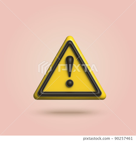 3d realistic yellow triangle warning sign front view. Vector 90257461