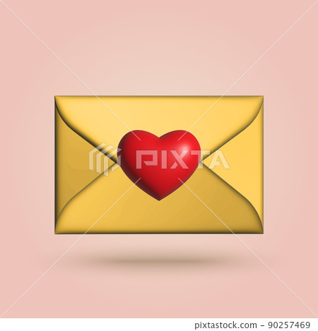3d mail envelope letter with red heart. Vector 90257469