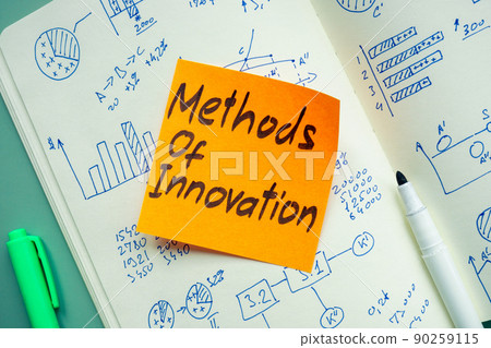 Methods of innovation phrase on the memo stick and notepad. 90259115