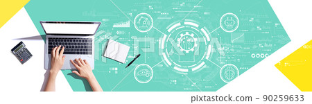 Future technology concept with person using a laptop 90259633