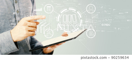 Compliance theme with young man holding a tablet 90259634