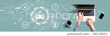 EV concept with person using laptop 90259652