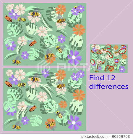 find 12 different rebus for children under 6 years old bees on flowers 90259708