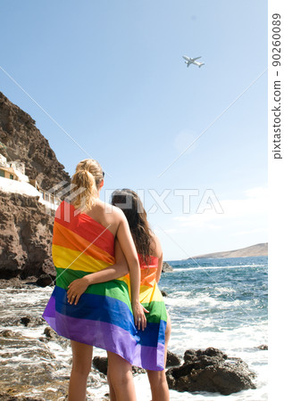 couple of women in love with lesbian rainbow flat 90260089