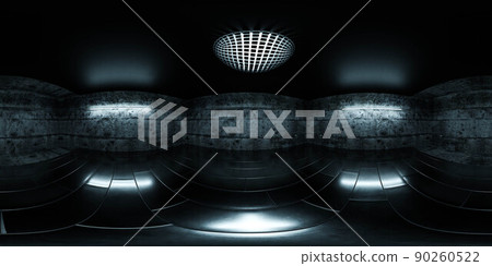 360 degree full panorama environment map of dark concrete cellar basement underground hall 3d render illustration hdri hdr vr virtual reality 90260522