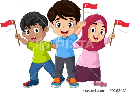 Group of children holding singapore flag Group of children holding singapore flag 90262481