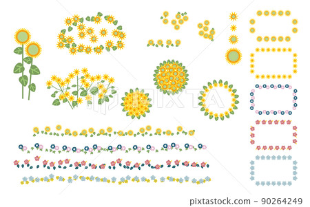 以向日葵為主的夏季花卉插圖素材集 90264249