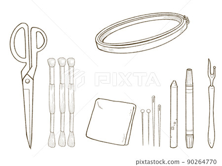Illustration of embroidery tools monochrome 90264770