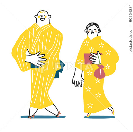 A couple wearing a yukata and going out on a fair day Illustration material 90264884