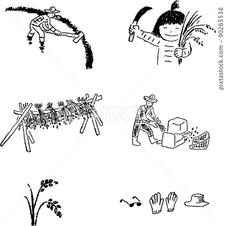 從稻田畫中收穫線條畫插圖 90265538