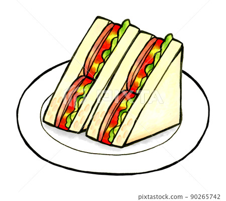 BLT sandwich on a plate Hand-drawn illustration material of food / cafe menu 90265742