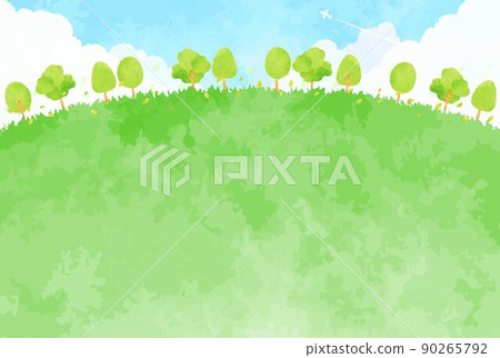 Simple hand-painted trees and meadow landscape illustration 90265792
