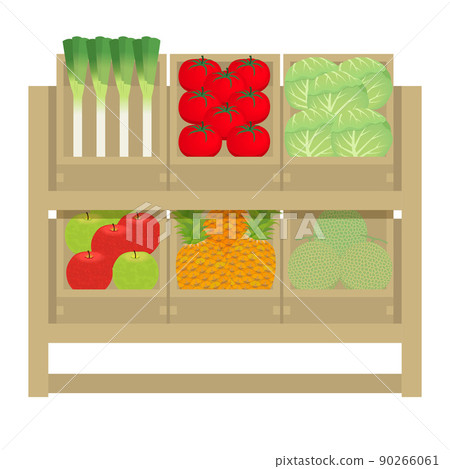 Wooden furniture displaying vegetables and fruits 90266061