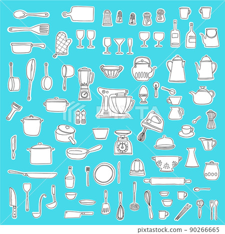 時尚廚房用品的插圖素材, 時尚廚房用品的插圖素材, 90266665