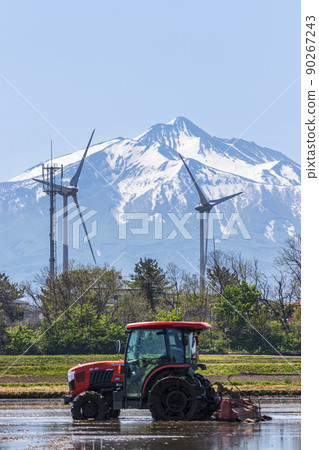 Mt. Iwaki and wind power generation seen from rice fields in Tsugaru City, Aomori Prefecture 11 Mt. Iwaki and wind power generation seen from rice fields in Tsugaru City, Aomori Prefecture 11 90267243