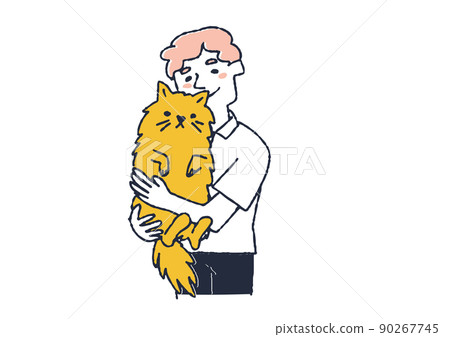一個愛大型寵物貓的男人與動物家庭的快樂時光 一個愛大型寵物貓的男人與動物家庭的快樂時光 90267745