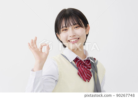高中女生在白色背景上簽名 OK 90267748