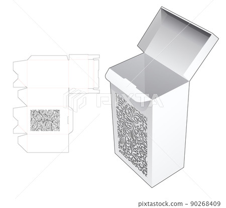stenciled packaging box die cut and 3D mockup 90268409