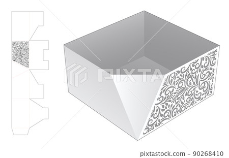 stenciled packaging box die cut and 3D mockup 90268410