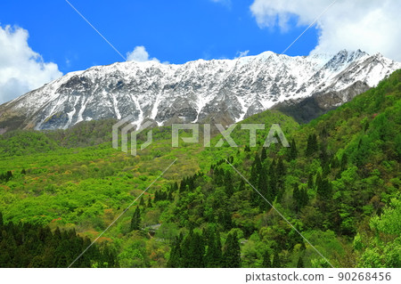 [Tottori Prefecture] Snow-capped Daisen and fresh green as seen from Kagikake Pass 90268456