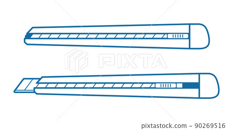 Illustration of a cutter knife Two kinds of line drawing blue 90269516