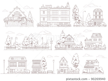 Western-style cityscape line drawing Western-style cityscape line drawing 90269940