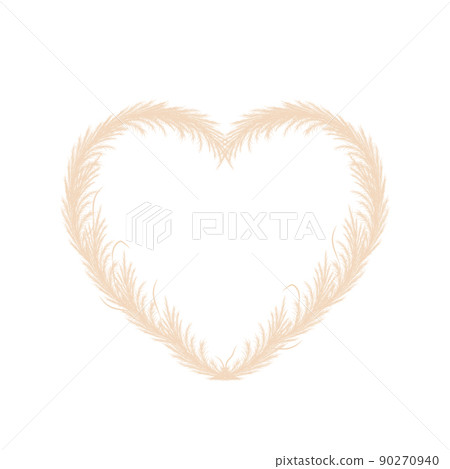 Heart shaped frame with dry pampas grass. Wreath of beige cortaderia in boho style. Vector dried flowers isolated on white background. Trendy element design for invitations, postcards, social media 90270940