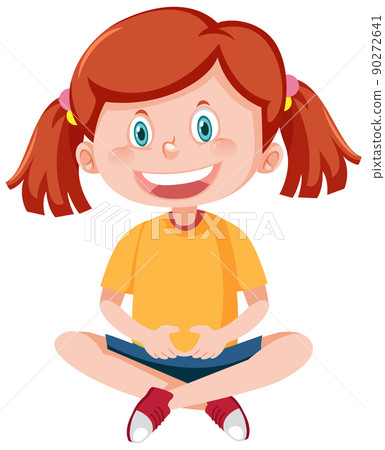 Cartoon happy girl sitting Cartoon happy girl sitting 90272641