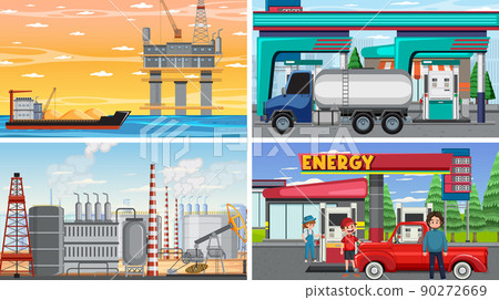 Four different petroleum industry scenes Four different petroleum industry scenes 90272669