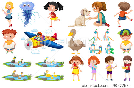 Set of different cute kids and objects 90272681