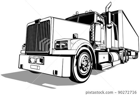 Drawing of an American Truck with a Trailer Drawing of an American Truck with a Trailer 90272716