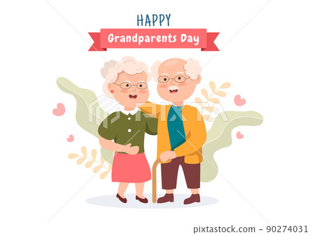 Happy Grandparents Day Cute Cartoon Illustration with Older Couple, Flower Decoration, Grandpa and Grandma in Flat Style for Poster or Greeting Card Happy Grandparents Day Cute Cartoon Illustration with Older Couple, Flower Decoration, Grandpa and Grandma in Flat Style for Poster or Greeting Card 90274031